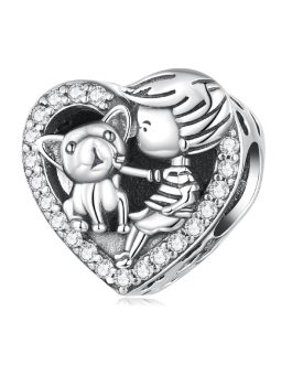 Charm Corazón Amor Niño y Perrito En Plata 925