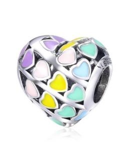 Charm Corazones de Colores En Plata 925