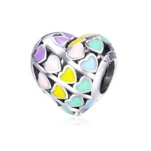 Charm Corazones de Colores En Plata 925