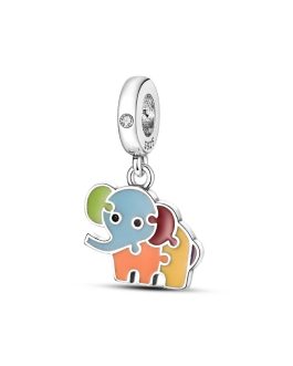 Charm Elefante y Puzzle Colorido Autismo En Plata 925