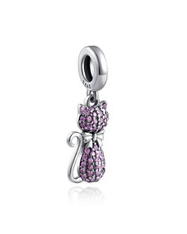 Charm Gatita con Circones Rosa Brillantes En Plata 925