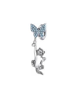 Charm Gatito y Mariposa Circones Celestes En Plata 925