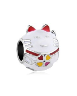 Charm Gato Blanco de la Suerte En Plata 925