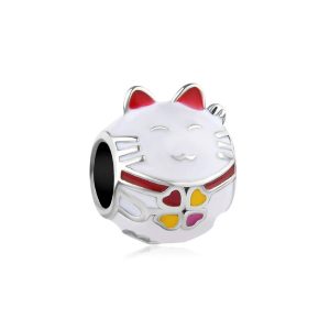 Charm Gato Blanco de la Suerte En Plata 925