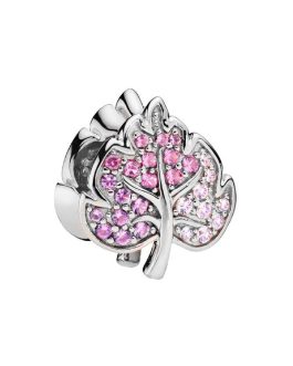 Charm Hoja de Otoño y Circones Rosa En Plata 925