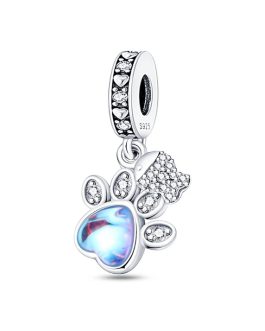 Charm Huella de Mascota y Pez con Circones En Plata 925