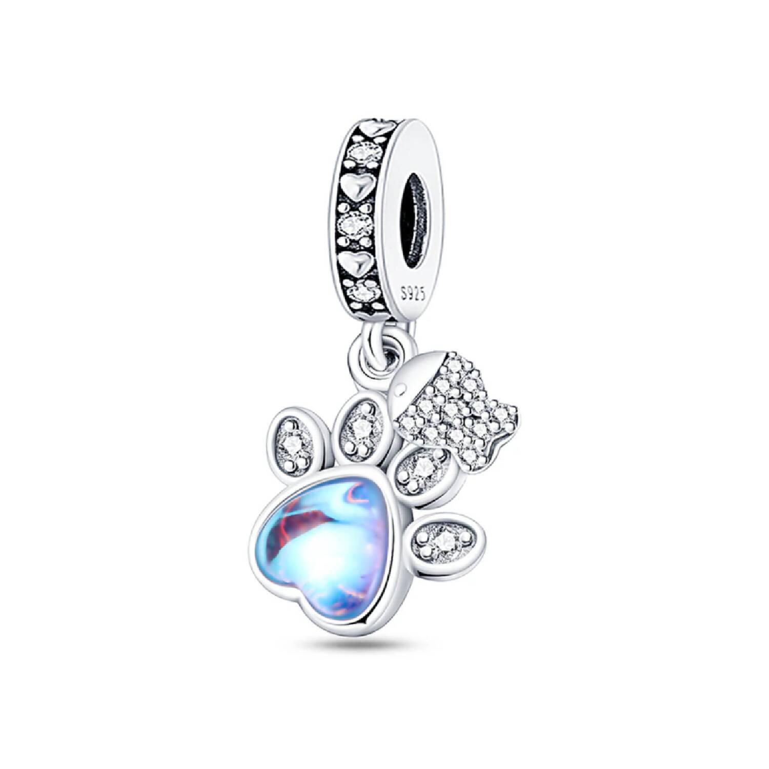 Charm Huella de Mascota y Pez con Circones En Plata 925