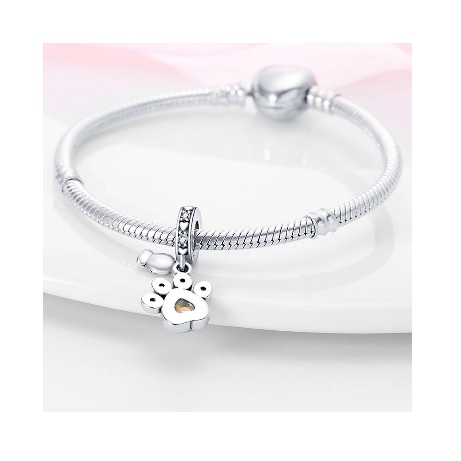 Charm Huella de Mascota y Pez con Circones En Plata 925 - Imagen 3
