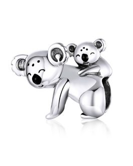Charm Oso Koala y Su Bebé Sonrientes En Plata 925