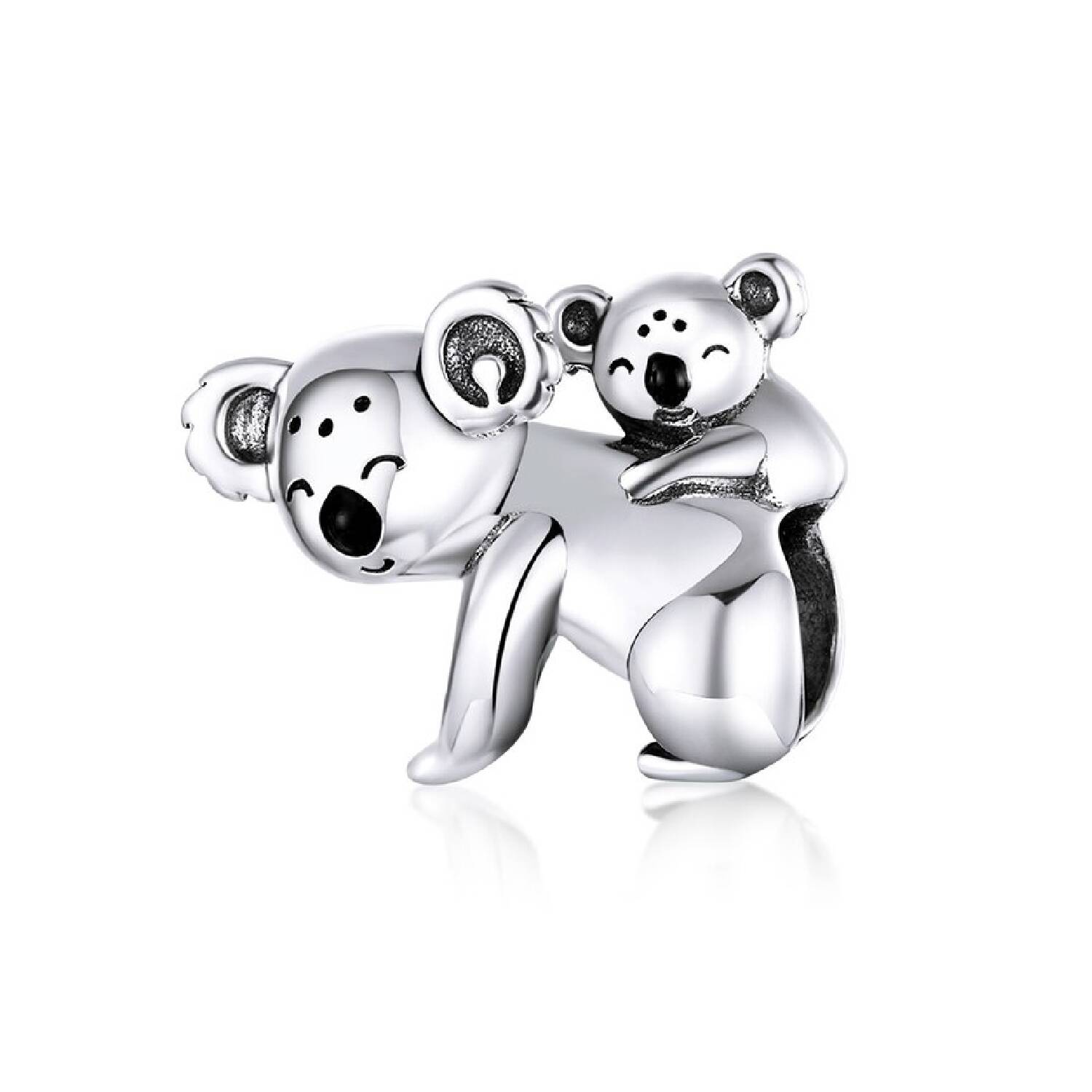 Charm Oso Koala y Su Bebé Sonrientes En Plata 925