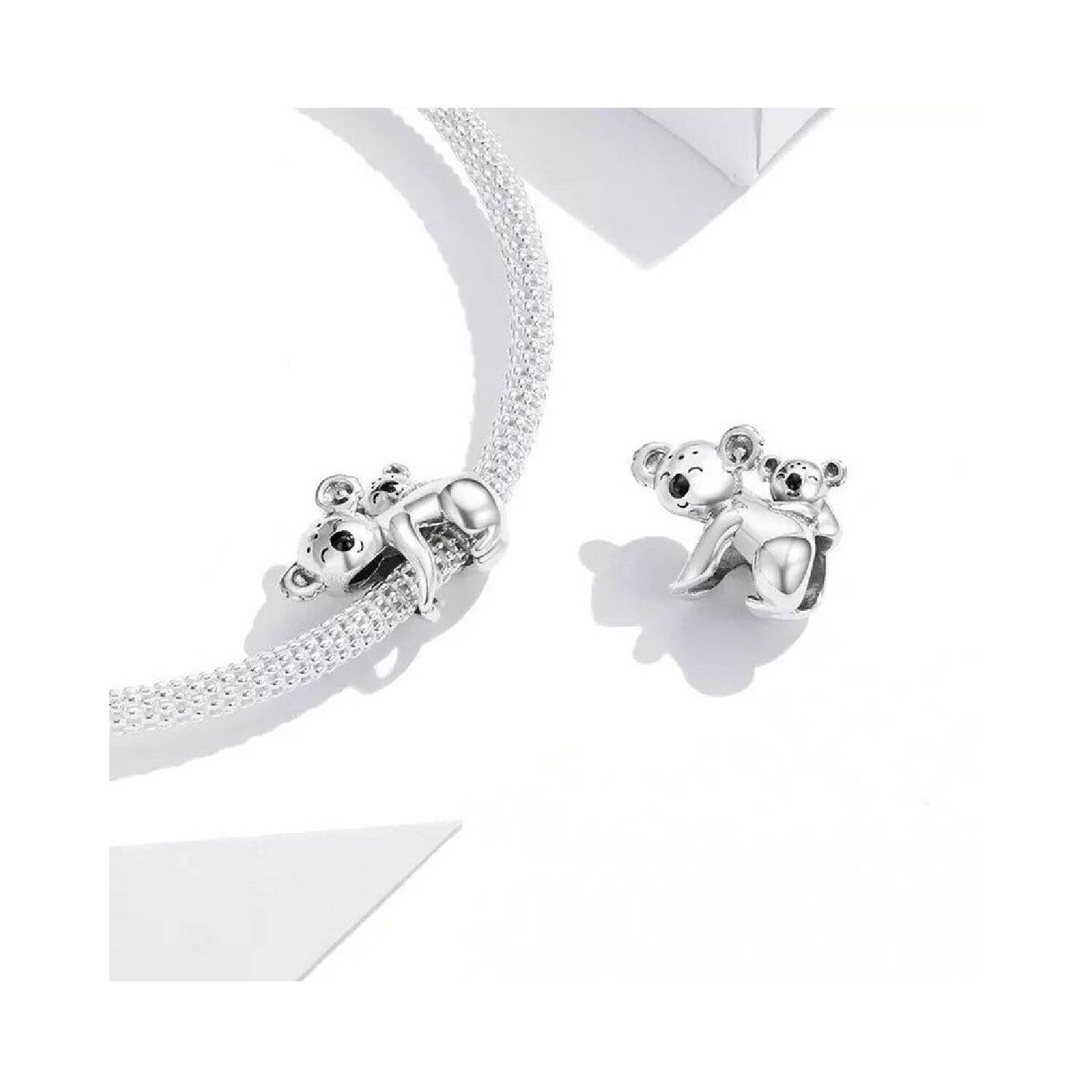 Charm Oso Koala y Su Bebé Sonrientes En Plata 925 - Imagen 2