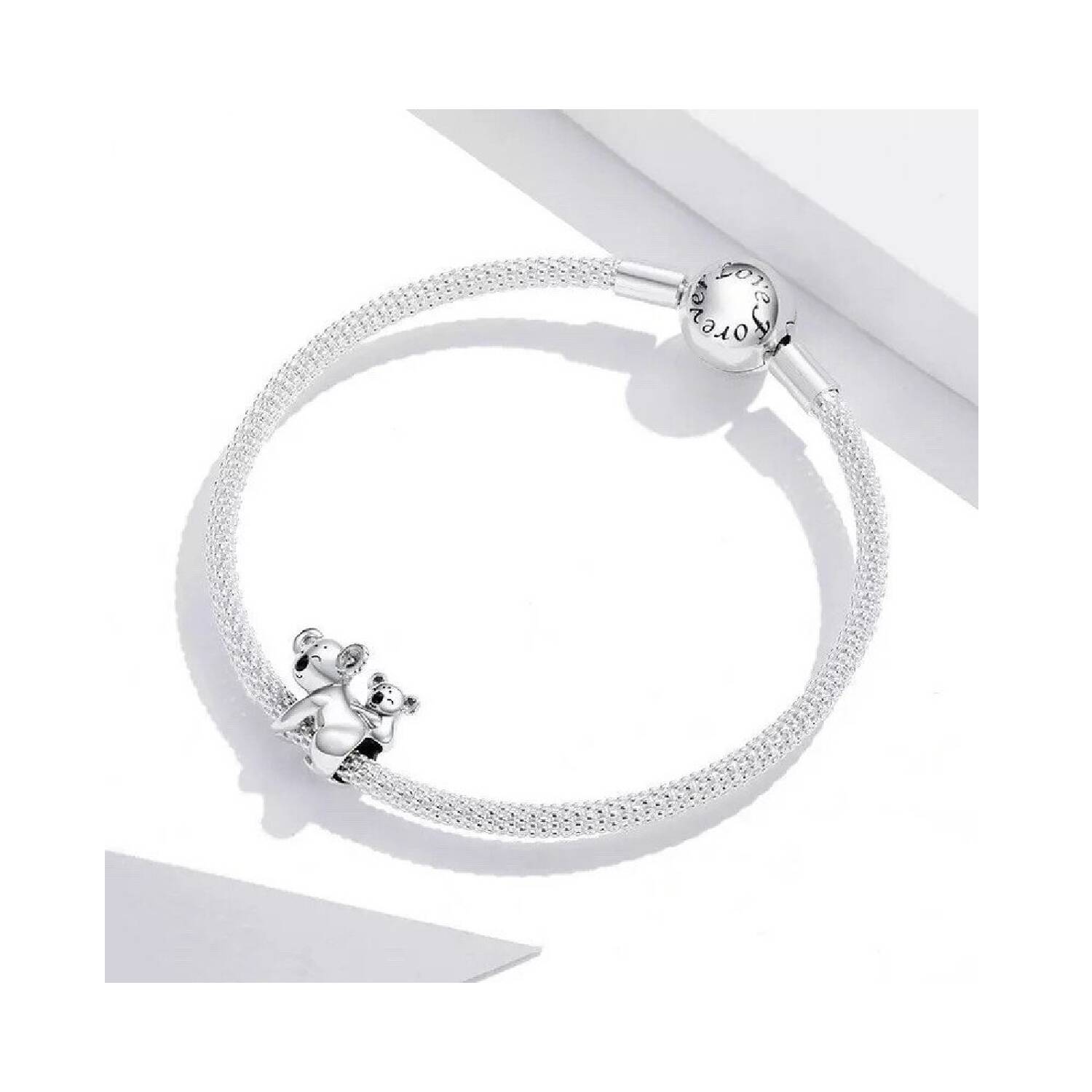 Charm Oso Koala y Su Bebé Sonrientes En Plata 925 - Imagen 3