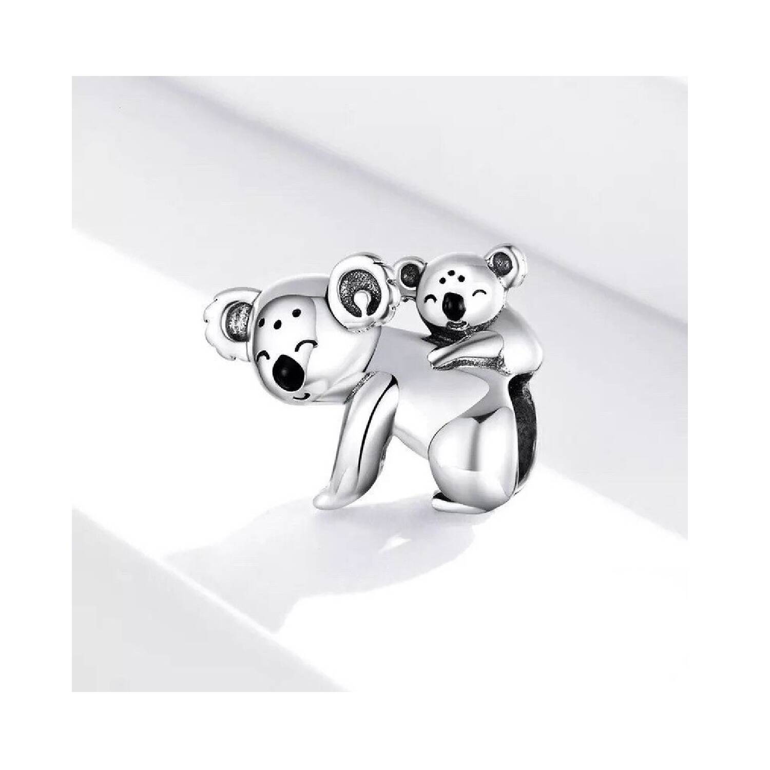 Charm Oso Koala y Su Bebé Sonrientes En Plata 925 - Imagen 4