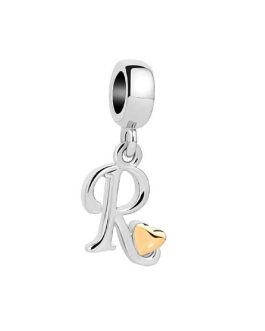 Charm Letra R y Corazón Dorado En Plata 925