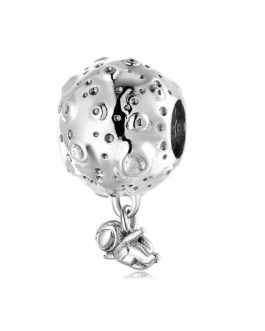 Charm Luna y Astronauta Flotante En Plata 925