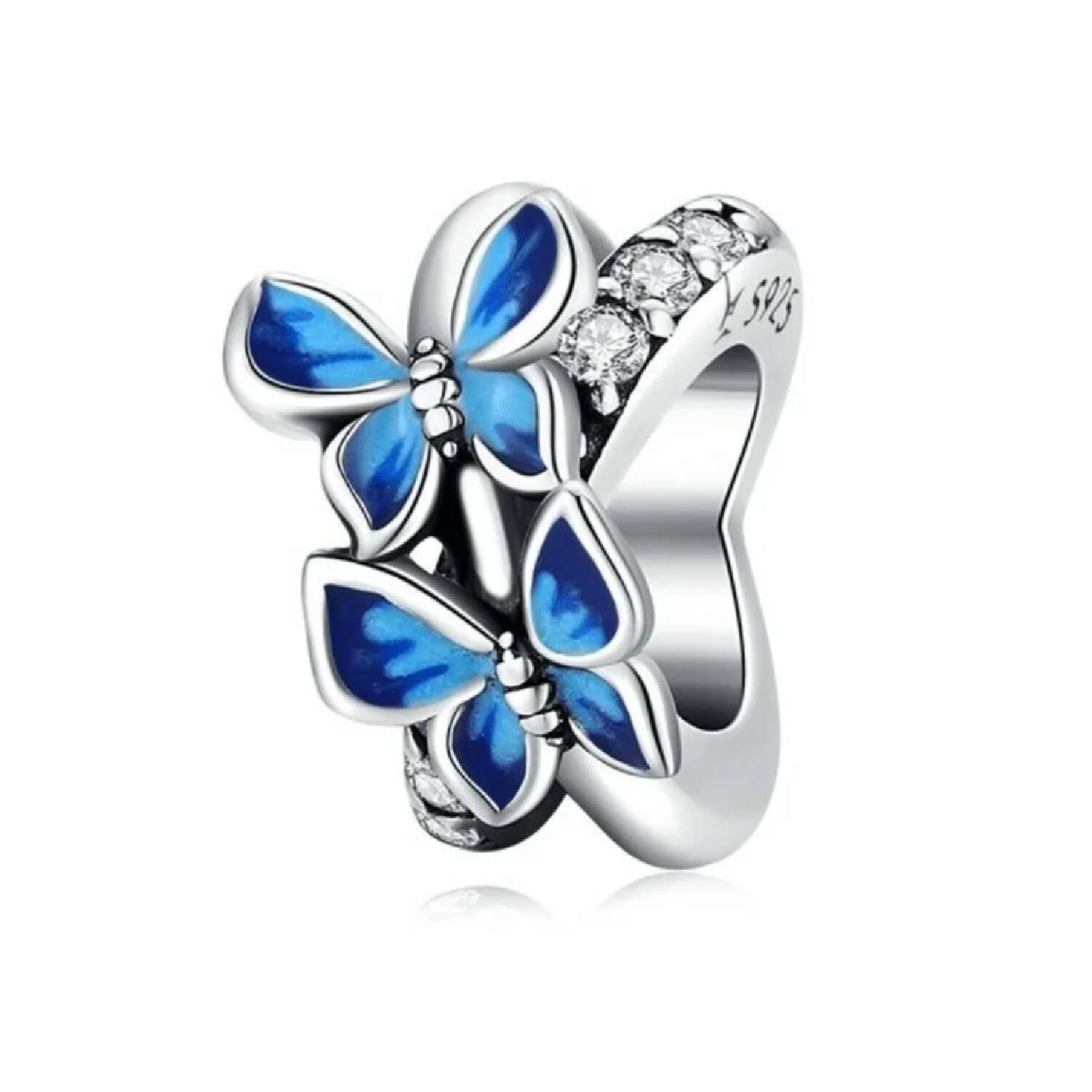 Charm Mariposas Azules Brillantes En Plata 925
