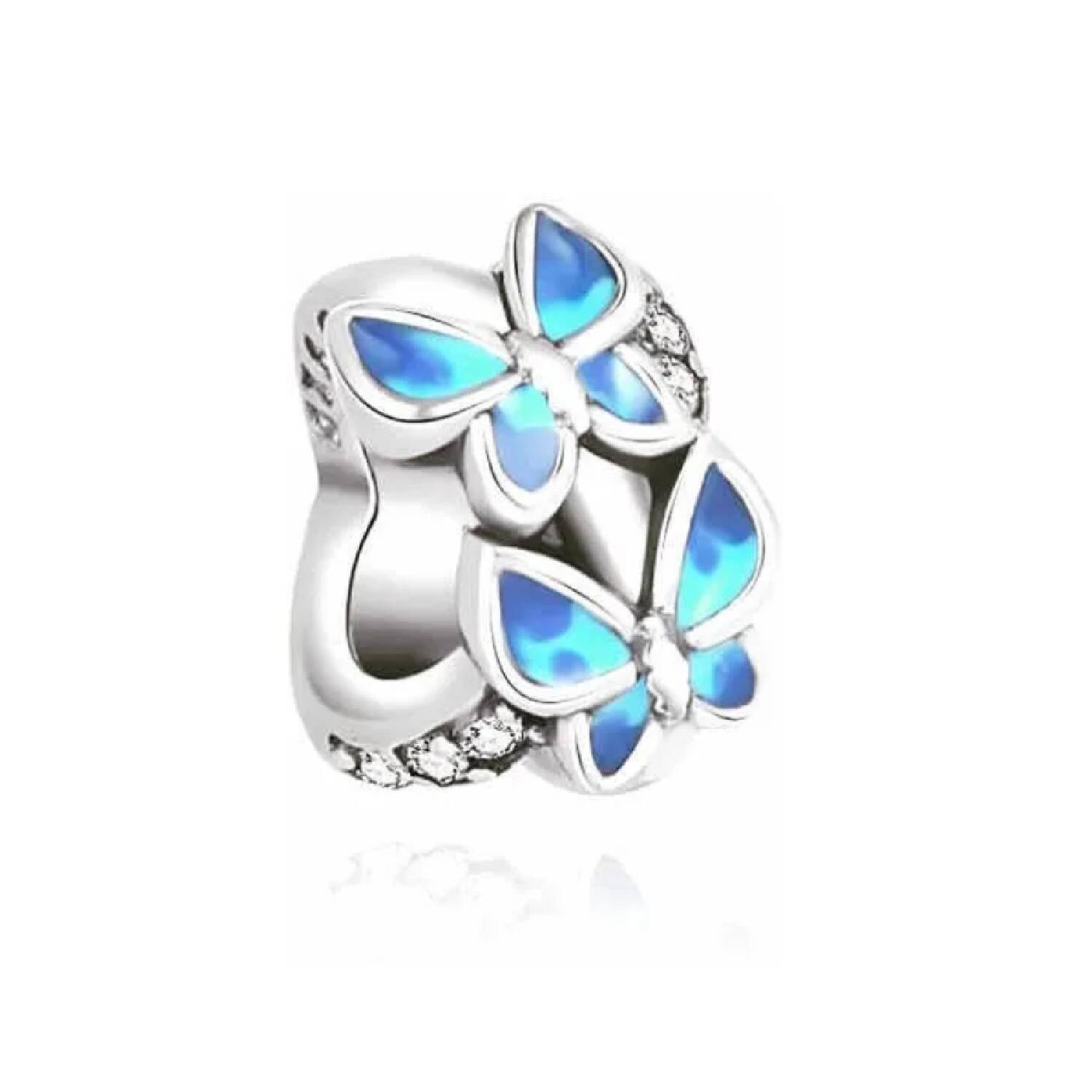 Charm Mariposas Azules Brillantes En Plata 925 - Imagen 2