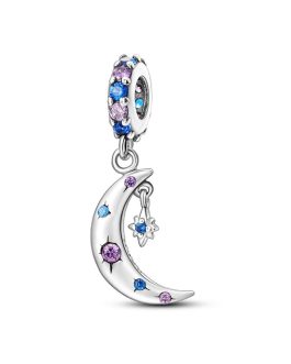 Charm Media Luna y Estrella con Circones En Plata 925