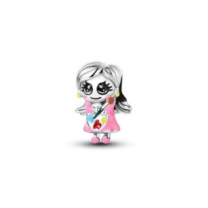 Charm Niña Artista con Acuarela y Pincel En Plata 925