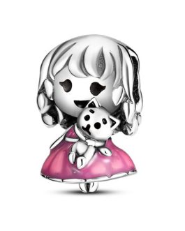 Charm Niña y Gatito Tierno En Plata 925
