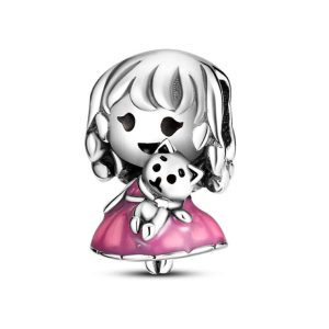 Charm Niña y Gatito Tierno En Plata 925