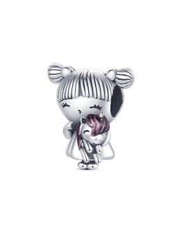 Charm Niña Pequeña y Unicornio En Plata 925