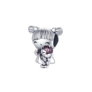 Charm Niña Pequeña y Unicornio En Plata 925