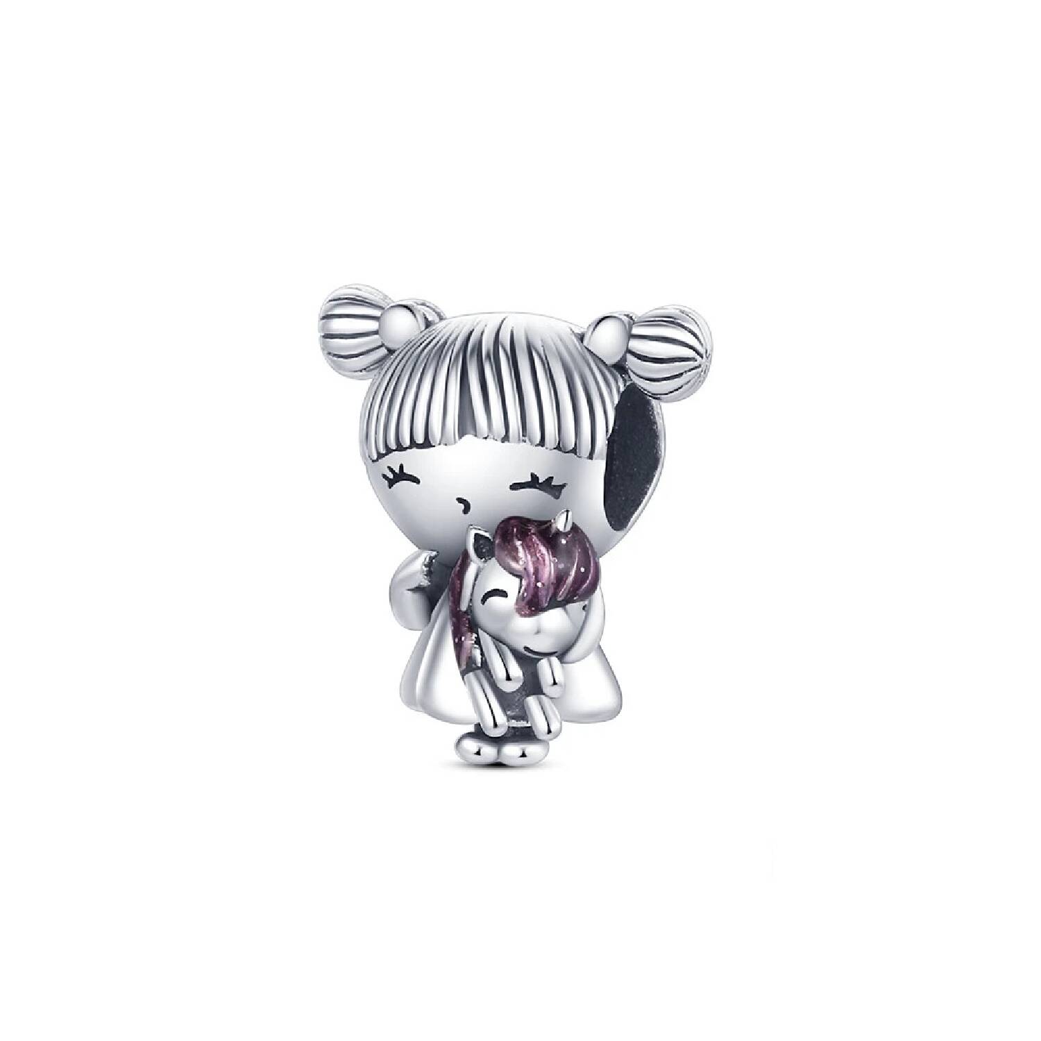 Charm Niña Pequeña y Unicornio En Plata 925
