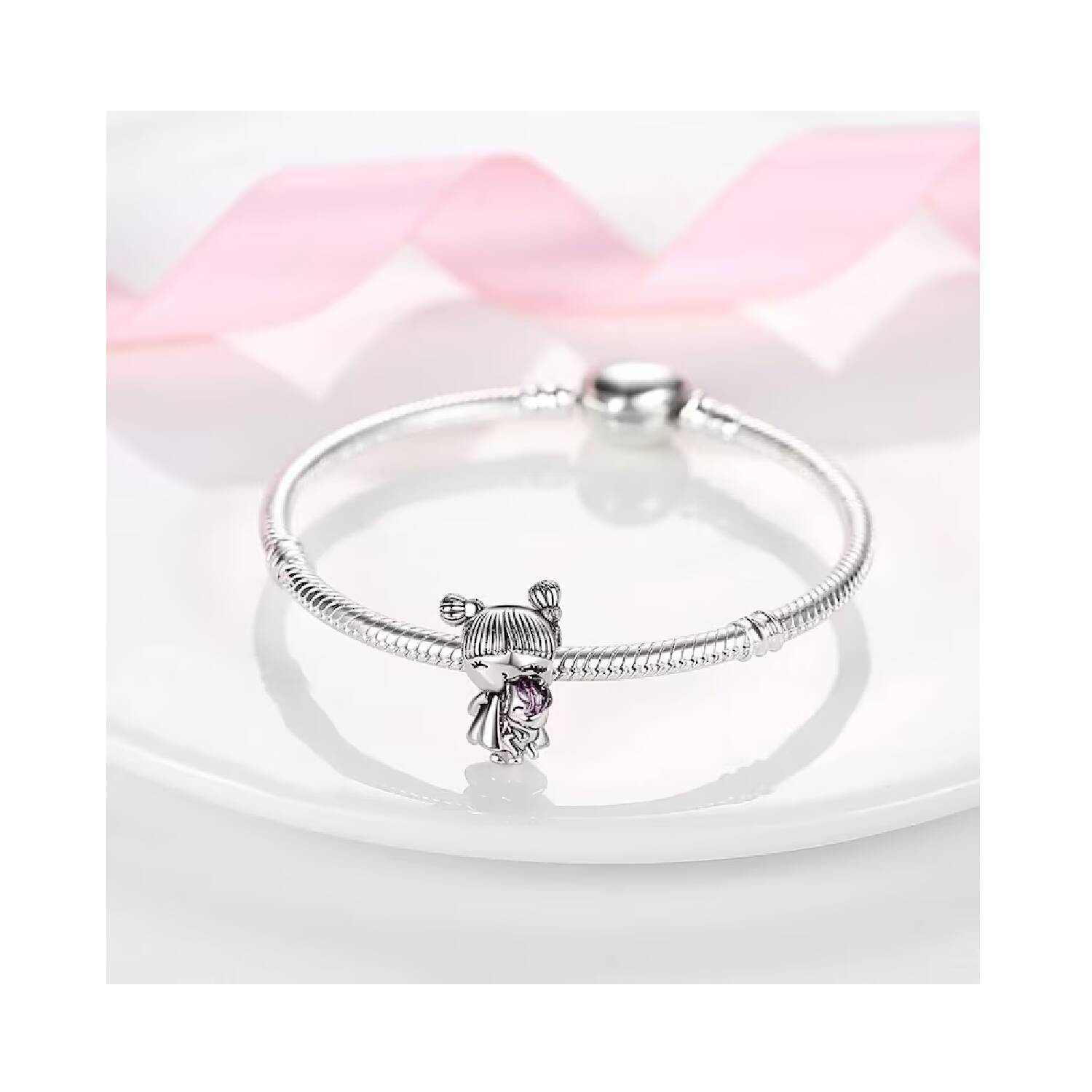 Charm Niña Pequeña y Unicornio En Plata 925 - Imagen 2