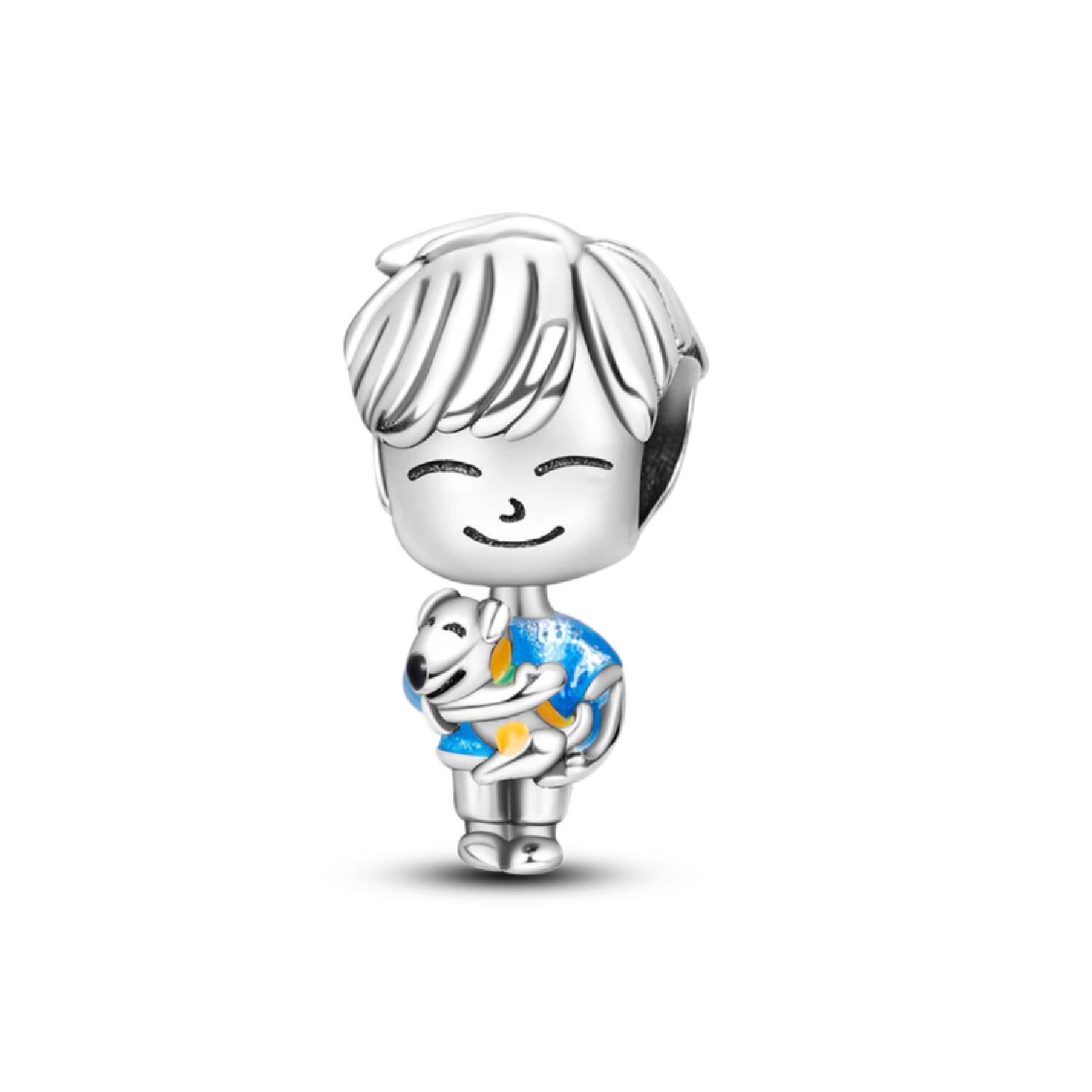 Charm Niño Sonriente y Perrito En Plata 925