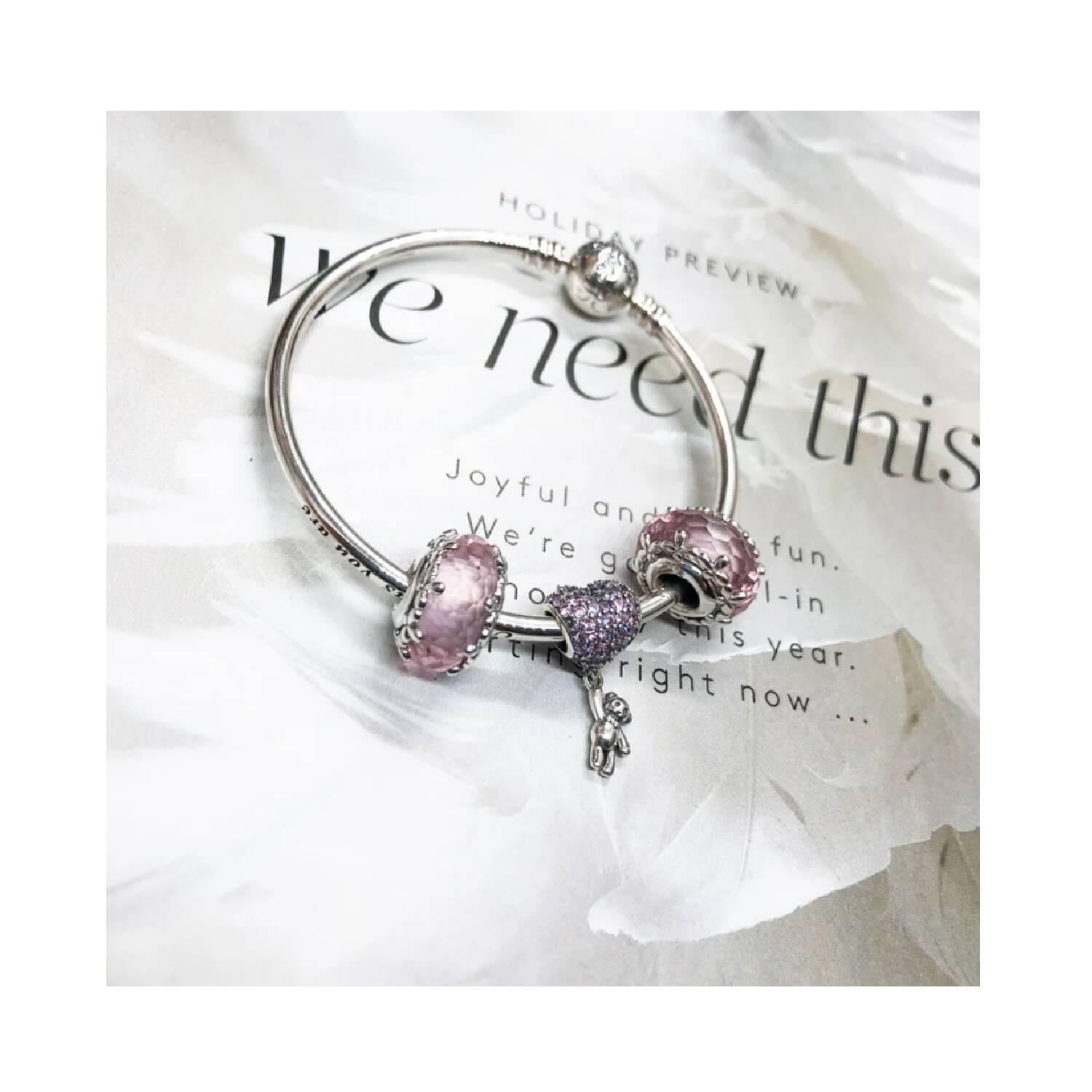 Charm Oso y Globo de Corazón Circones Rosa En Plata 925 - Imagen 4