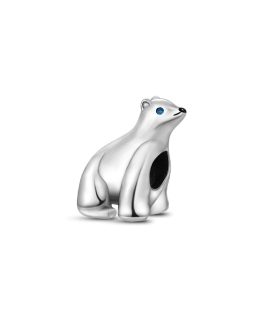 Charm Oso Polar y Ojos de Circones Azules En Plata 925