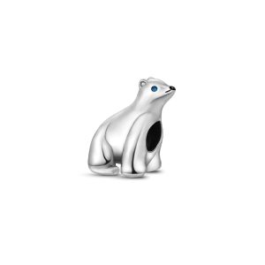 Charm Oso Polar y Ojos de Circones Azules En Plata 925