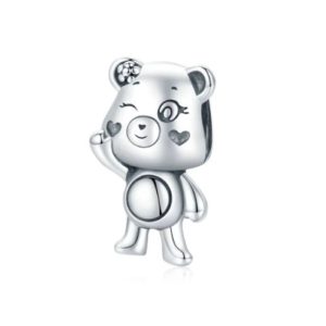 Charm Oso Amistoso Tierno Saludando En Plata 925
