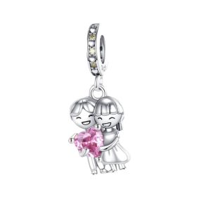 Charm Pareja de Enamorados y Corazón Rosa En Plata 925