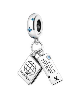 Charm Pasaporte y Ticket de Avión En Plata 925