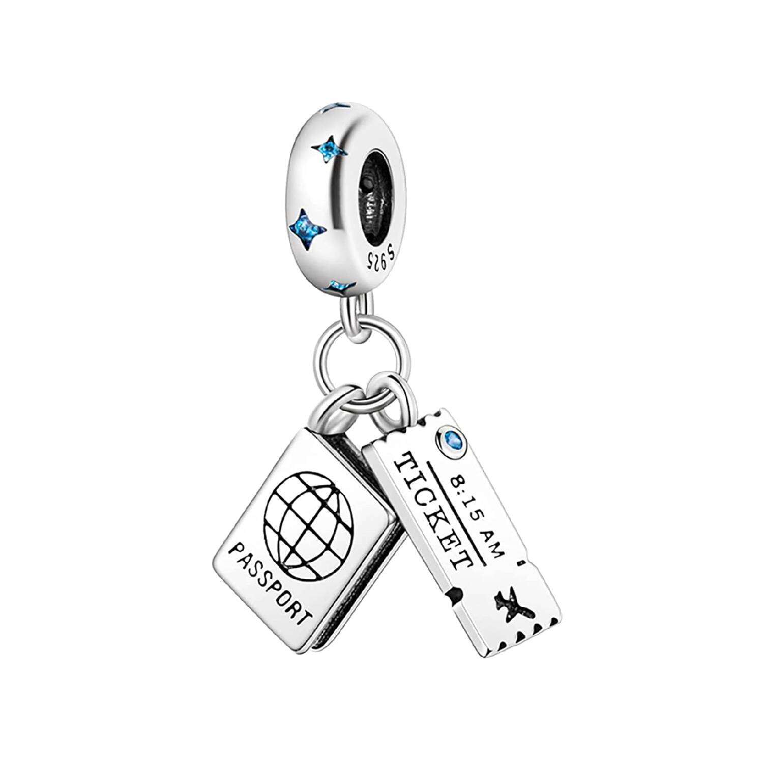 Charm Pasaporte y Ticket de Avión En Plata 925