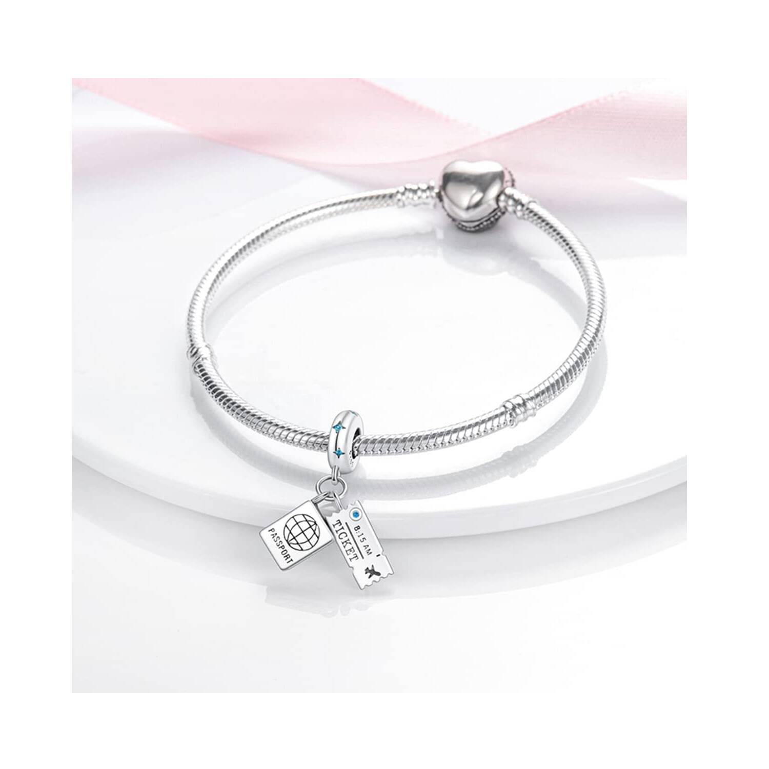 Charm Pasaporte y Ticket de Avión En Plata 925 - Imagen 3