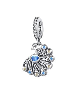 Charm Pavo Real y Circones Brillantes En Plata 925