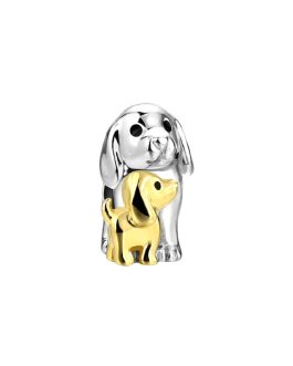 Charm Perrita y Cachorro Dorado En Plata 925