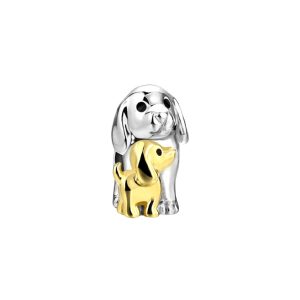 Charm Perrita y Cachorro Dorado En Plata 925