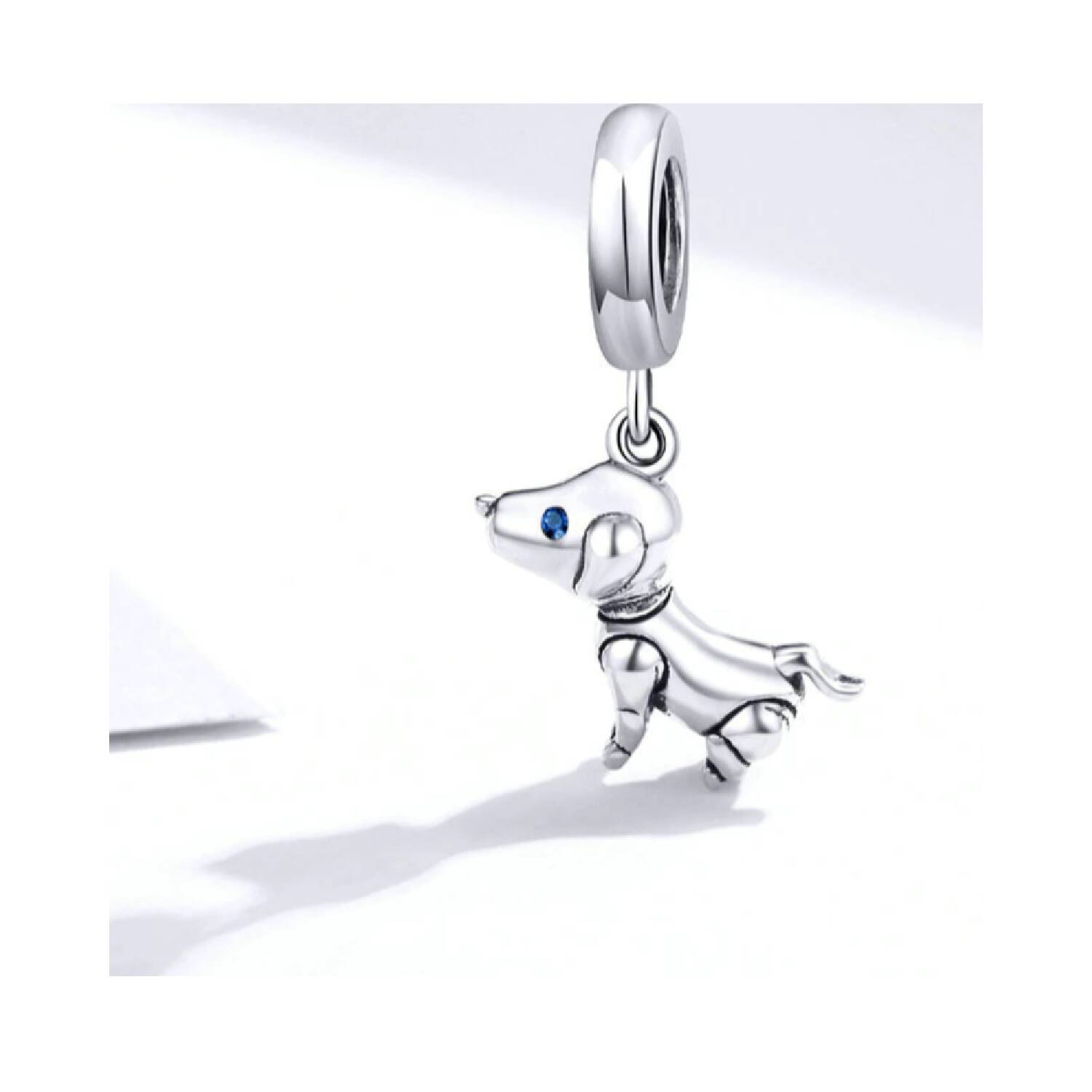 Charm Perro Cachorro Ojos de Circón En Plata 925 - Imagen 4
