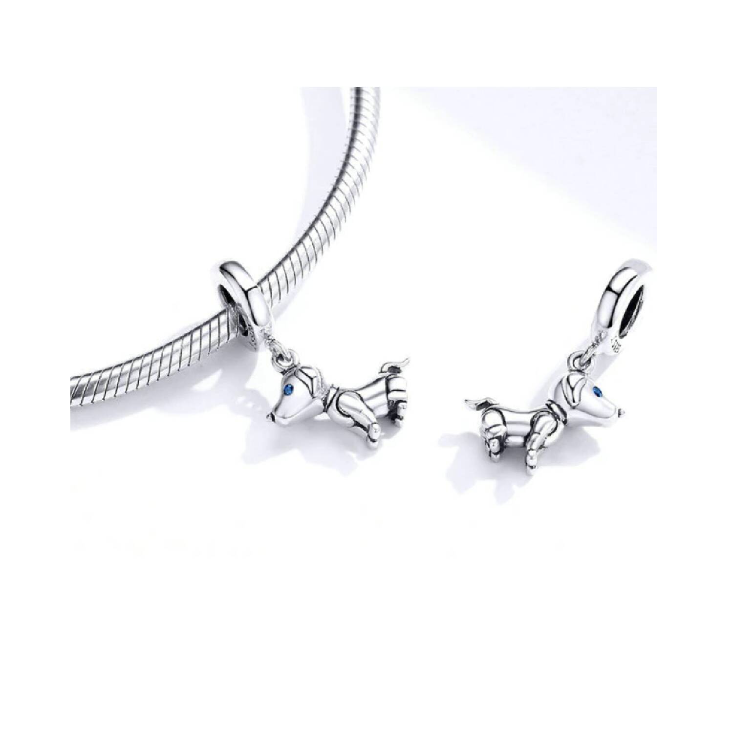 Charm Perro Cachorro Ojos de Circón En Plata 925 - Imagen 2