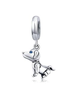 Charm Perro Cachorro Ojos de Circón En Plata 925