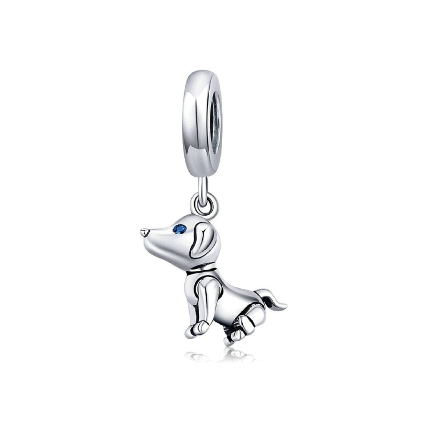 Charm Perro Cachorro Ojos de Circón En Plata 925