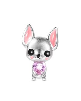 Charm Cachorro Perro Chihuahua y Corazón Rosa En Plata 925