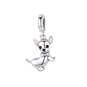 Charm Perro Chihuahua con Corbata En Plata 925