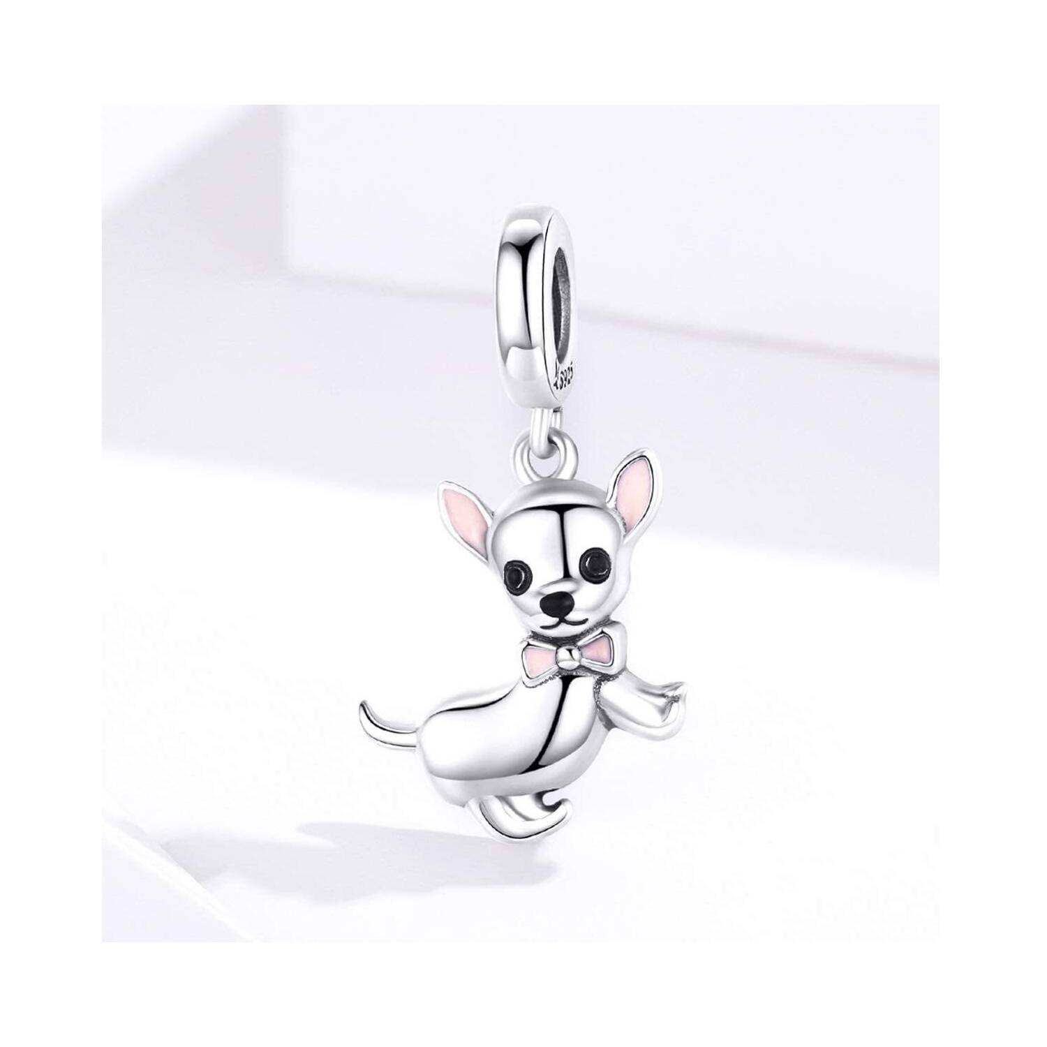 Charm Perro Chihuahua con Corbata En Plata 925 - Imagen 4