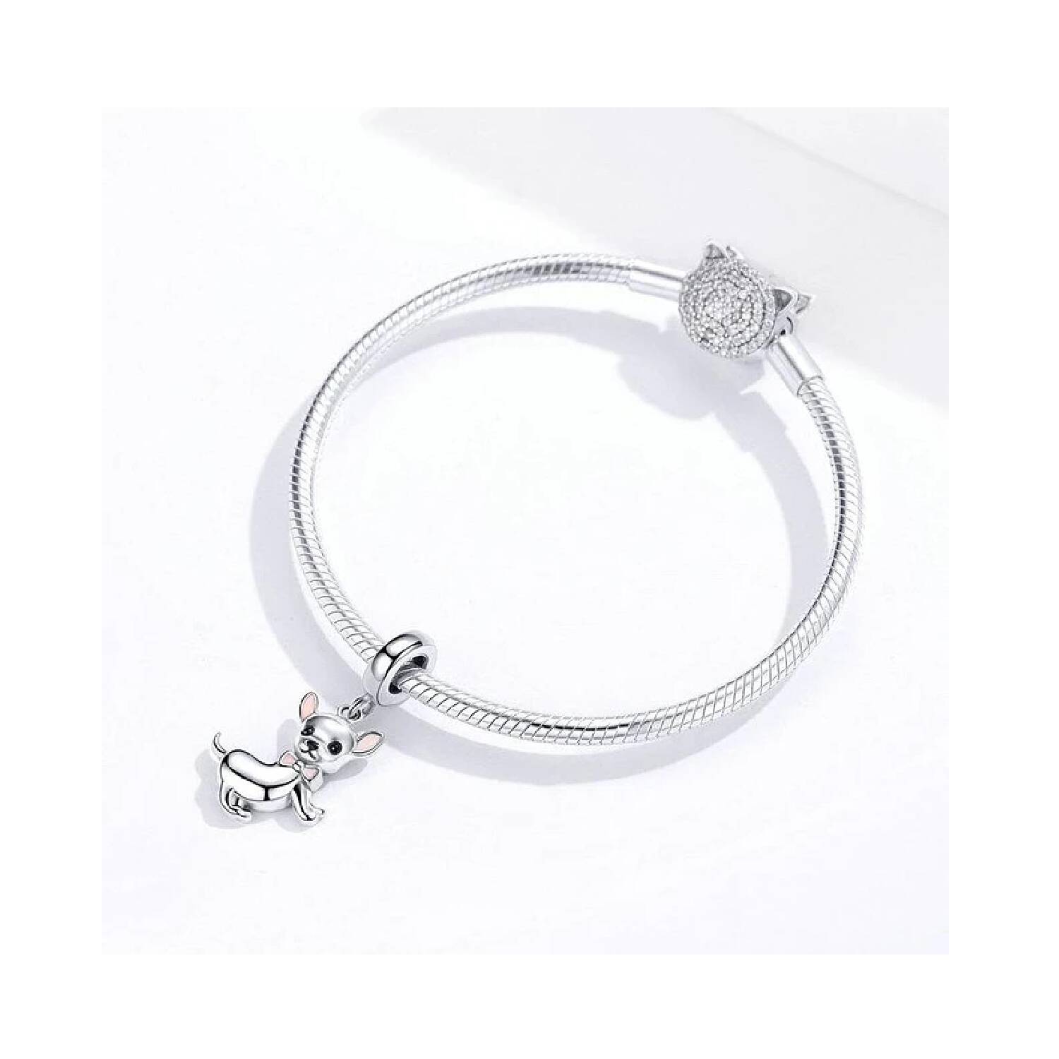 Charm Perro Chihuahua con Corbata En Plata 925 - Imagen 3