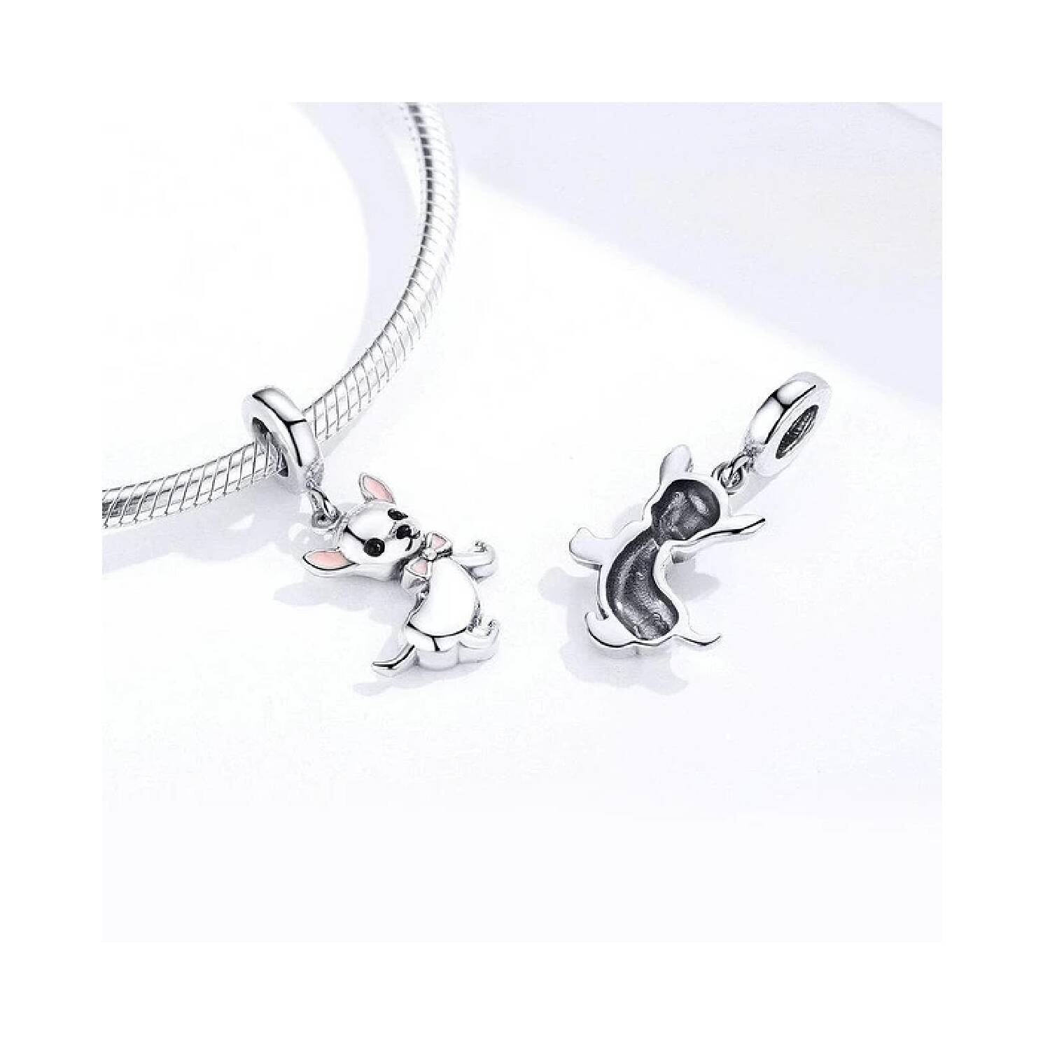 Charm Perro Chihuahua con Corbata En Plata 925 - Imagen 2